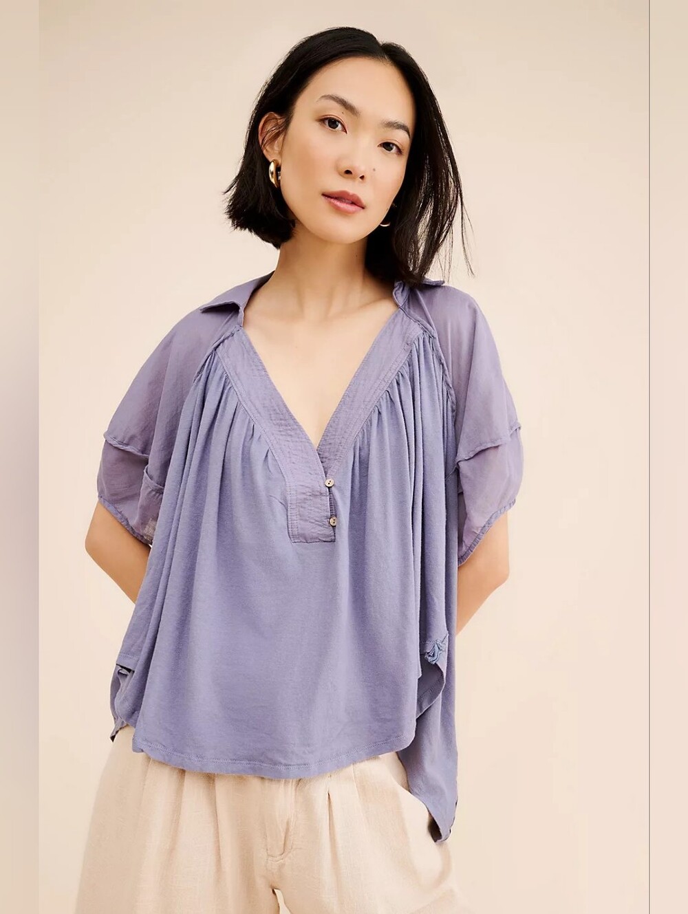 Free People We The Free Sunray Babydoll Top Lavender Purple Oversized Large Boho